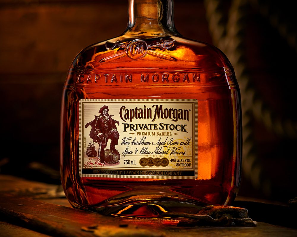 Captain Morgan's Reserve Rum bottle photo by Jens Johnson Photography. Premium food, beverage, and product photography for Connecticut and New York.