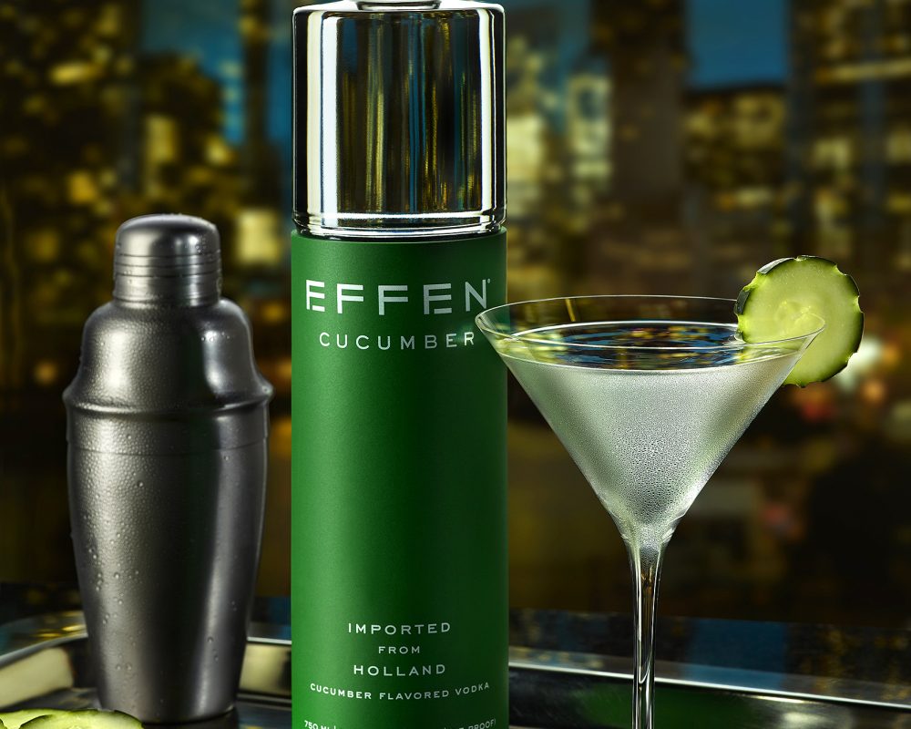 Effen Vodka shaker and martini glass photo by Jens Johnson Photography. Premium food, beverage, and product photography for Connecticut and New York.