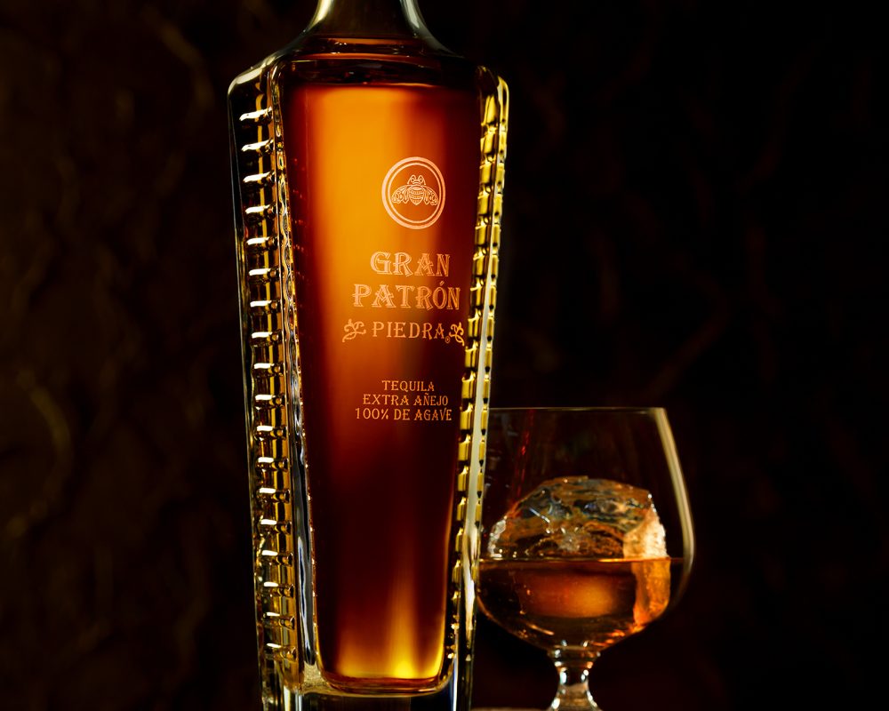 Gran Patron Tequila bottle and glass photo by Jens Johnson Photography. Premium food, beverage, and product photography for Connecticut and New York.