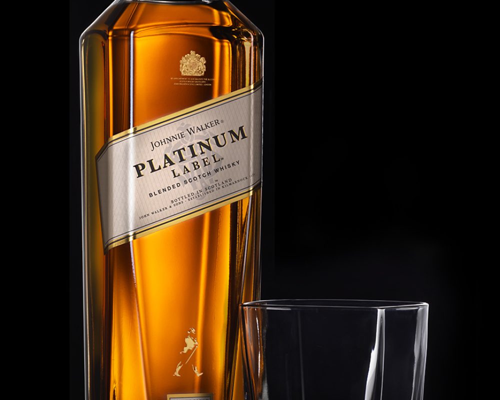 Johnnie Walker bottle and glass photo by Jens Johnson Photography. Premium food, beverage, and product photography for Connecticut and New York.